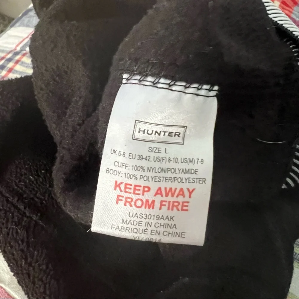 HUNTER Black/White Cuff  Fleece Welly/Boot Socks Size L